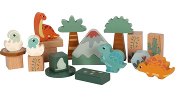 Drewniane Klocki z Dinozaurami w wiadereczku 50 sztuk