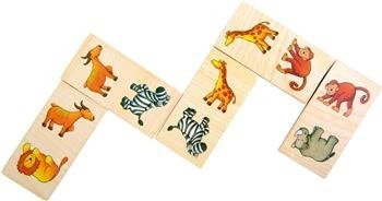 DOMINO drewniane zwierzęta SAFARI solidne 28 elem.