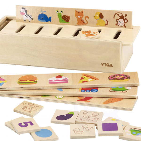 Drewniany Edukacyjny Sorter Gra Zwierzątka Owoce Warzywa Montessori