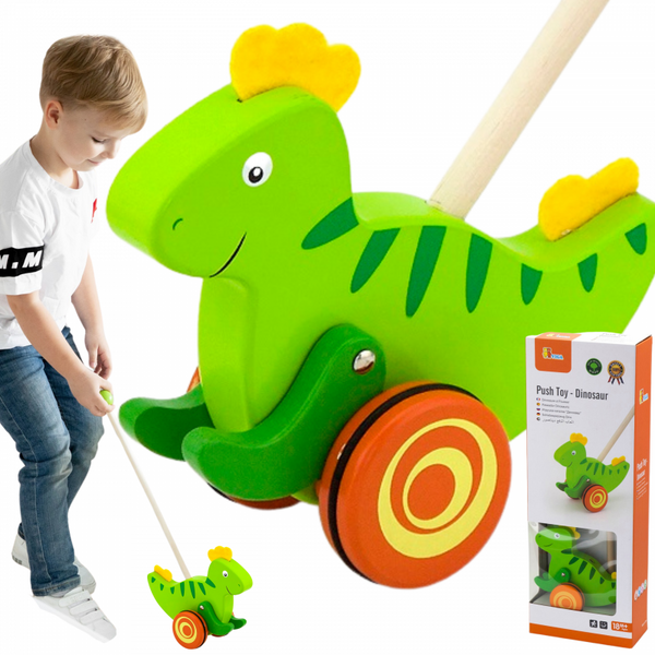 Drewniany Pchacz Dinozaur na patyku