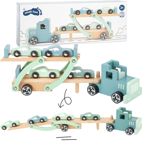 Ciężarówka Laweta i 4 drewniane Samochodziki