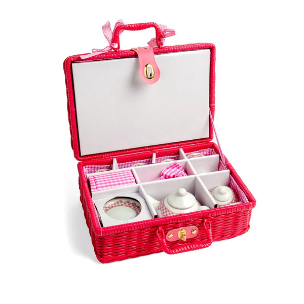 KOSZ PIKNIKOWY Dla Dzieci – Porcelanowy Serwis + Obrus 22 el. Różowy