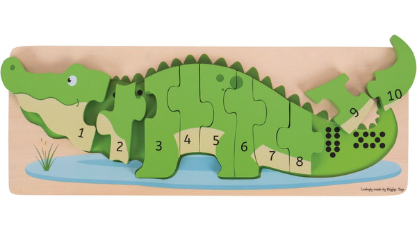 PUZZLE Drewniane Krokodyl Cyfry 1-10 Nauka Liczenia Edukacyjna Układanka
