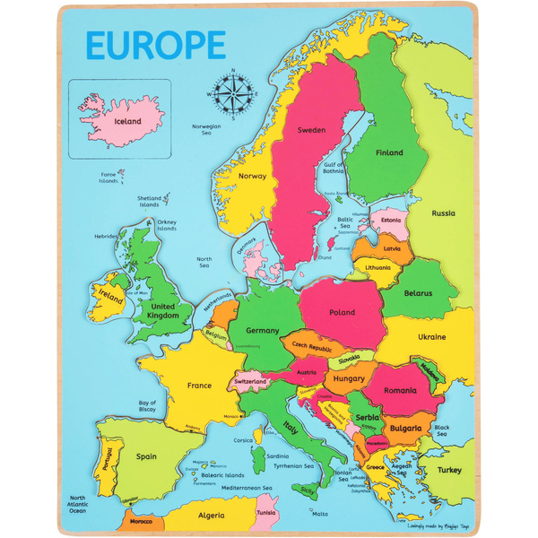 PUZZLE EDUKACYJNE Dla Dzieci Drewniana Układanka z Krajami EUROPY 25 części