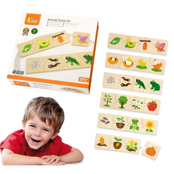 Drewniane Puzzle Rosnące zwierzątka i rośliny