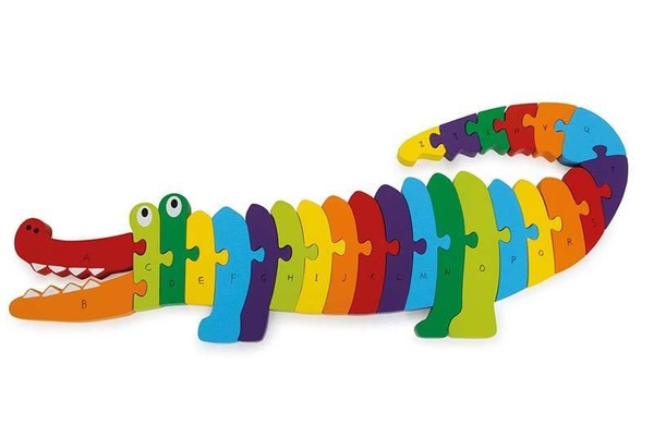 Duże drewniane Puzzle z Literkami układanka Krokodyl