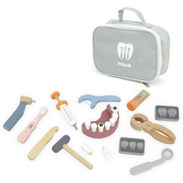ZESTAW DENTYSTY Drewniany – Akcesoria + Torba dla Dzieci 3+