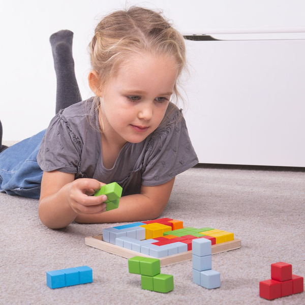 Układanka logiczna TETRIS z ramką + Wzory drewniana 43 elementy