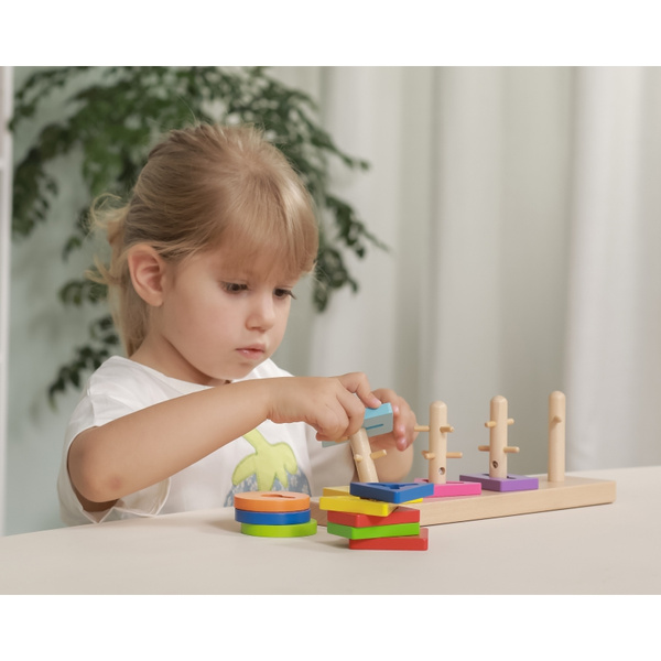 Drewniane klocki z sorterem kształtów Montessori