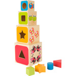4 Kostki Piramidka Cyfry i Litery Sorter 2w1 drewno