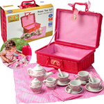 KOSZ PIKNIKOWY Dla Dzieci – Porcelanowy Serwis + Obrus 22 el. Różowy