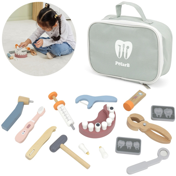ZESTAW DENTYSTY Drewniany – Akcesoria + Torba dla Dzieci 3+