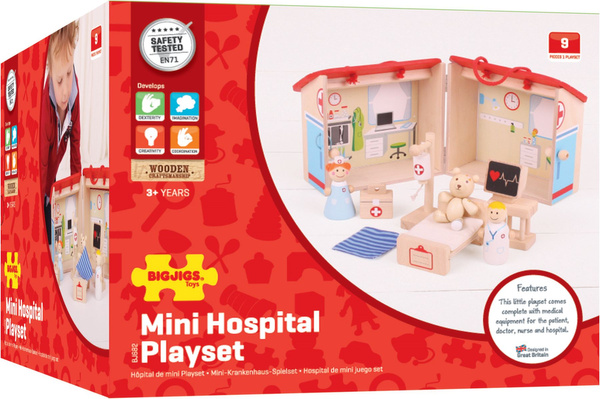 Drewniany zestaw Mini - Szpital rozkładany 10 części