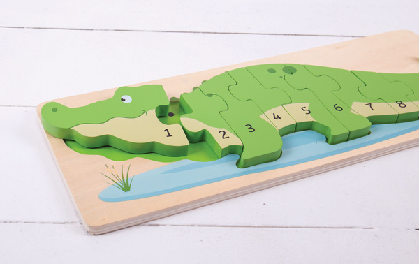 PUZZLE Drewniane Krokodyl Cyfry 1-10 Nauka Liczenia Edukacyjna Układanka