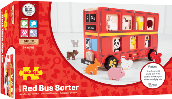 Duży Drewniany Autobus i Sorter 2w1 ze Zwierzątkami