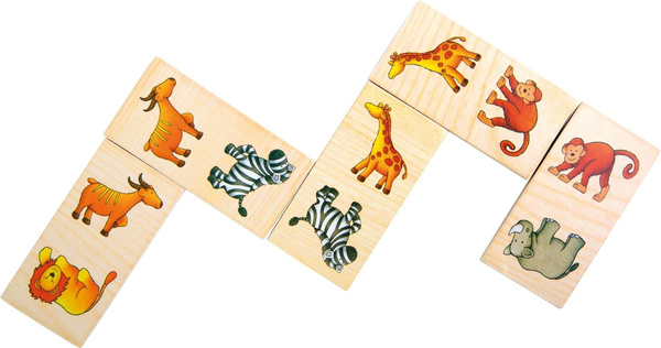 DOMINO drewniane zwierzęta SAFARI solidne 28 elem.