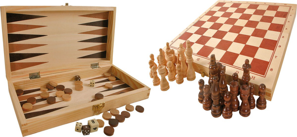 ZESTAW GIER szachy warcaby backgammon drewniane