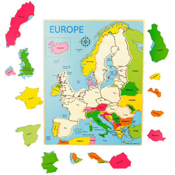 PUZZLE EDUKACYJNE Dla Dzieci Drewniana Układanka z Krajami EUROPY 25 części