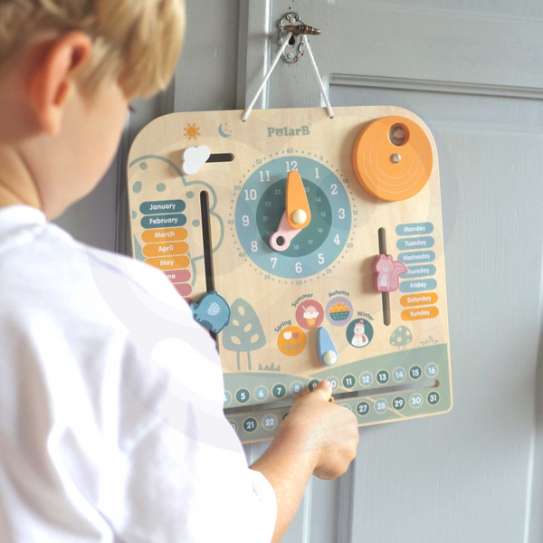 Drewniany Kalendarz i Zegar Montessori