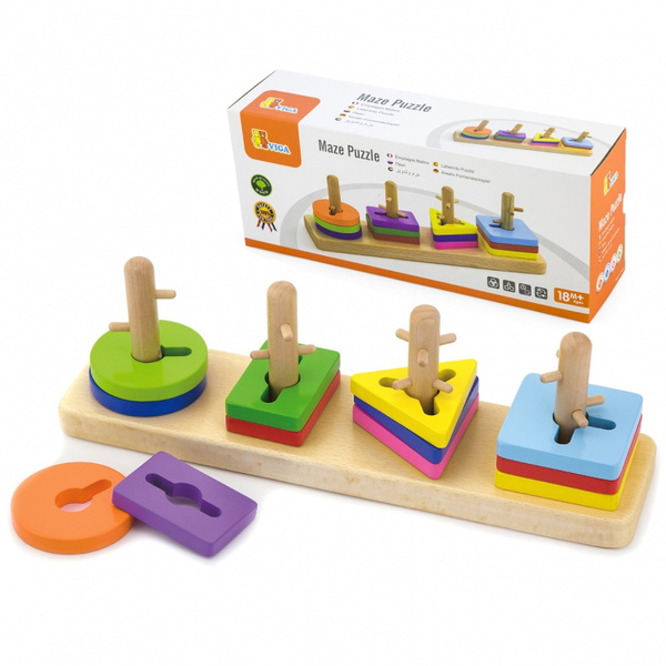 Drewniane klocki z sorterem kształtów Montessori
